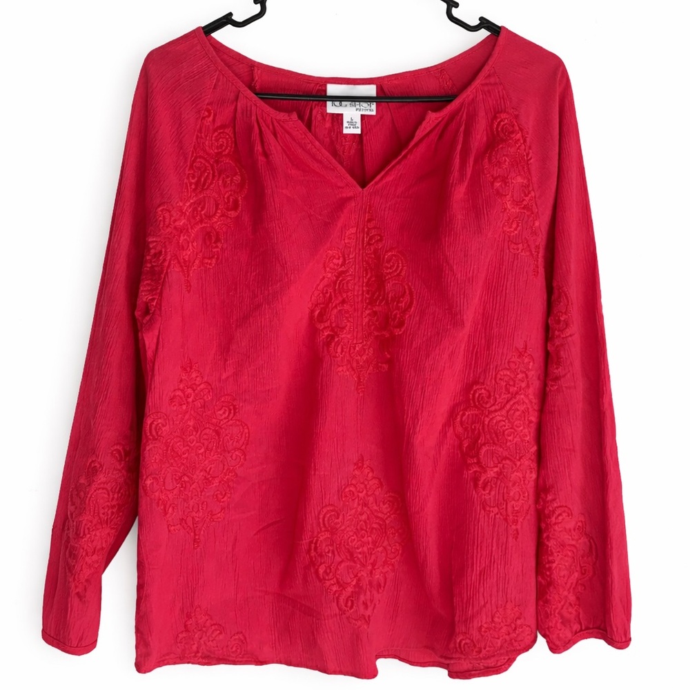 Women’s Pink The Tog Shop Petites Size Large Embroidered Boho Top